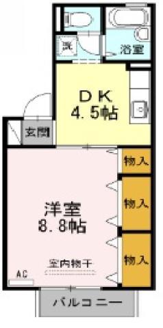 ドミール古川C(1DK/1階)の間取り写真