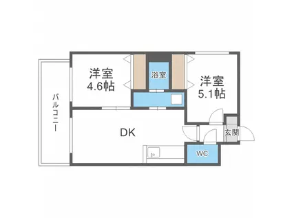 プロヴィデンス北円山(2DK/2階)の間取り写真