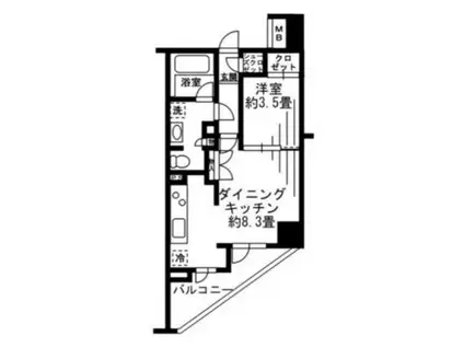 フォルム四谷外苑東(1DK/14階)の間取り写真