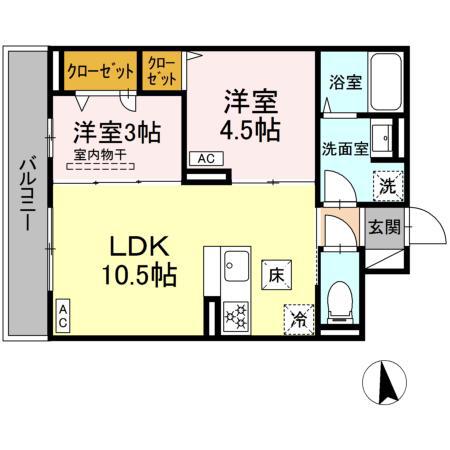 セレスティア新小岩(2LDK/2階)の間取り写真