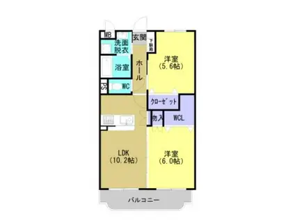 ユーミーブルースカイ(2LDK/3階)の間取り写真