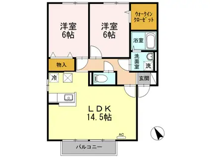 サンモール川口B(2LDK/1階)の間取り写真