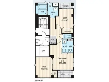 HAL石神井公園(2LDK/4階)の間取り写真