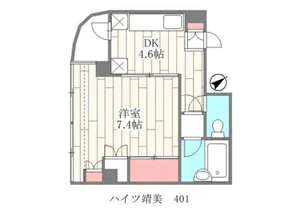 ハイツ靖美(1DK/4階)の間取り写真