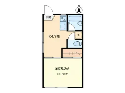 パールハイム(1K/2階)の間取り写真
