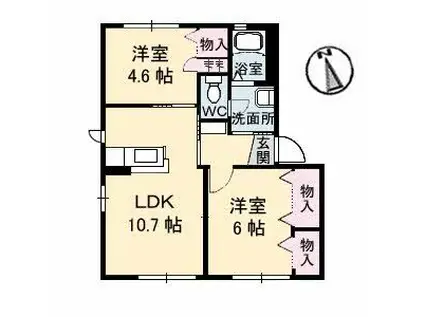 メゾン竹島 I棟(2LDK/1階)の間取り写真