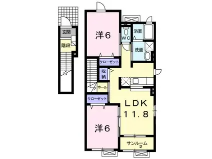 ウィンディB(2LDK/2階)の間取り写真