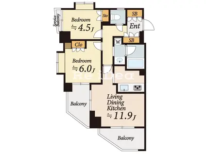 レジデンス八王子明神町(2LDK/9階)の間取り写真