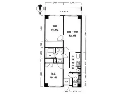 アルページ麻布(2LDK/4階)の間取り写真