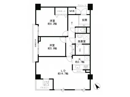 レジディア六本木檜町公園(2LDK/4階)の間取り写真