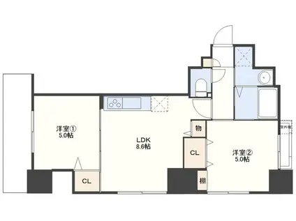 セカンドラック岩川町(2LDK/6階)の間取り写真