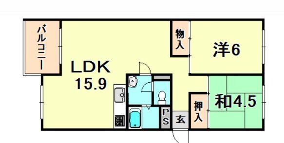 芦屋浜高層(2LDK/13階)の間取り写真