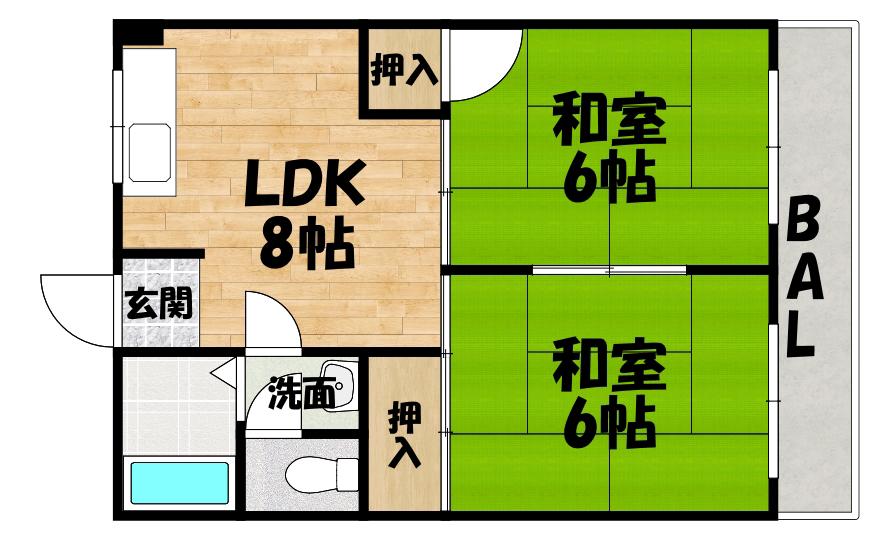 向井コーポ(2LDK/1階)の間取り写真