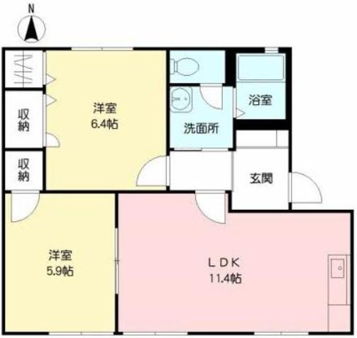 ディアス・パルモ古国府(2LDK/1階)の間取り写真