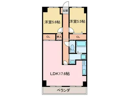 スカール新居浜(2LDK/6階)の間取り写真