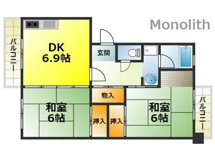 泉北鴨谷台3丁4号棟(2DK/4階)の間取り写真