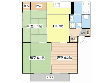 ニナジーパレス(3DK/1階)の間取り写真