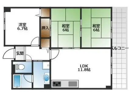ルミエール西緑丘(2LDK/2階)の間取り写真