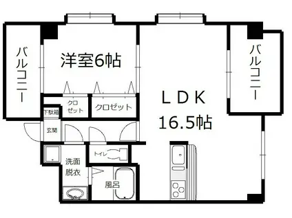 アリュール南観音(1LDK/3階)の間取り写真
