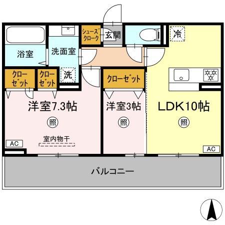 トリシア野多目I(2LDK/3階)の間取り写真