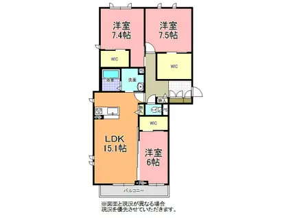 リッツガーデン元吉田(3LDK/2階)の間取り写真