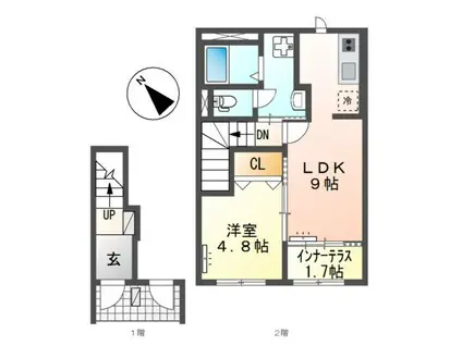 アムール香椎駅前II(1LDK/2階)の間取り写真