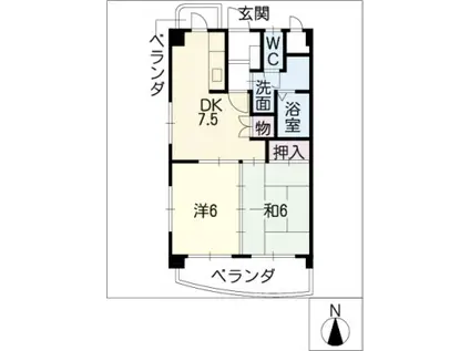 ウイング錦(2DK/2階)の間取り写真