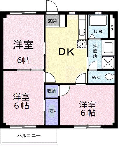 ビバリーヒルズ大上(3DK/1階)の間取り写真