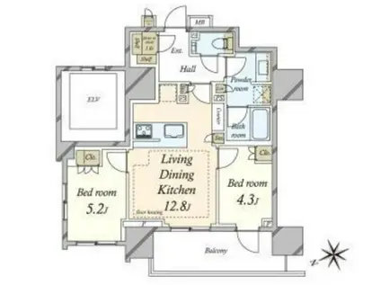 ザ・パークハウス芝御成門(2LDK/7階)の間取り写真