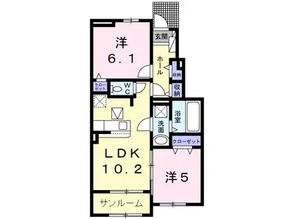アーク B(2LDK/1階)の間取り写真