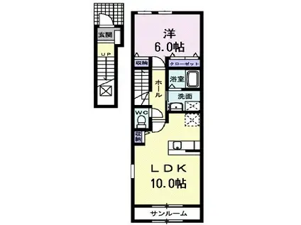 マリオン弐番館A(1LDK/2階)の間取り写真