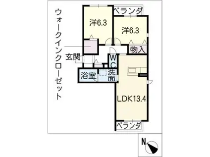 グリーンヒルズ仲ノ町(2LDK/2階)の間取り写真