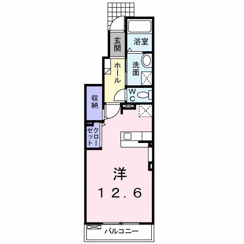 イルマーレ B(ワンルーム/1階)の間取り写真
