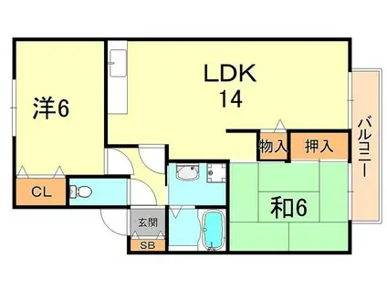 プレステージ芦屋E棟(2LDK/2階)の間取り写真