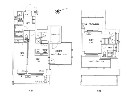 メゾンハギ5(2LDK/4階)の間取り写真