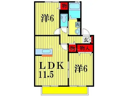 ヴィラ・エスペランサA棟(2LDK/2階)の間取り写真