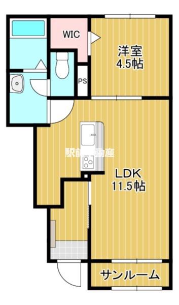 リバーサイド鎗田(1LDK/1階)の間取り写真