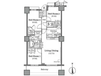 ザ・レジデンス本牧 横浜ベイサイド(3LDK/9階)の間取り写真