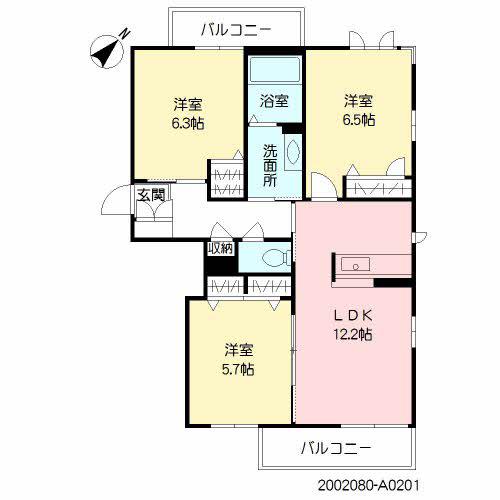 クレールガーデン小山(3LDK/2階)の間取り写真