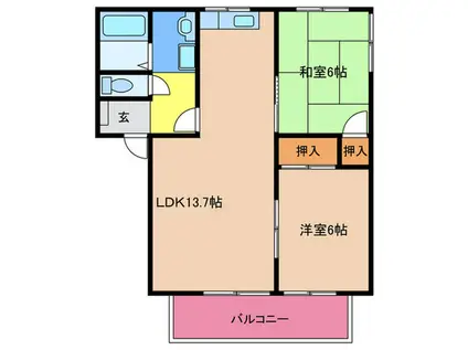 フレグランス福間C(2LDK/2階)の間取り写真