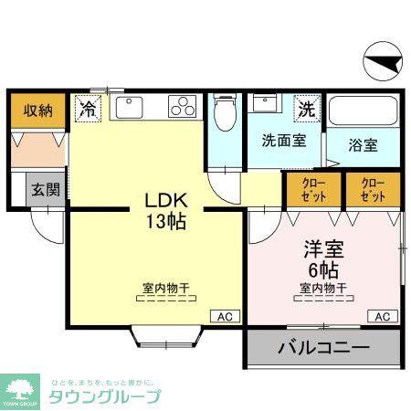 NEW LEAVES(1LDK/1階)の間取り写真