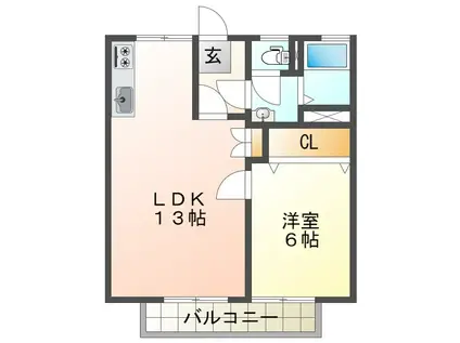 ハイツフローラ(1LDK/2階)の間取り写真