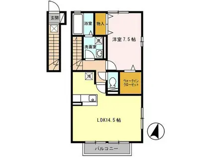 グランドヒルズB(1LDK/2階)の間取り写真