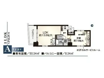 内久宝寺(1LDK/4階)の間取り写真