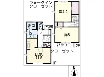 リヴィエール(2LDK/2階)の間取り写真
