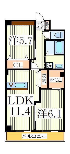 メゾンアイリス(2LDK/2階)の間取り写真