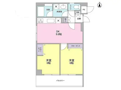 シェレ祇園(2DK/2階)の間取り写真