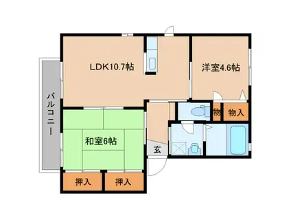アーバヒルB(2LDK/1階)の間取り写真