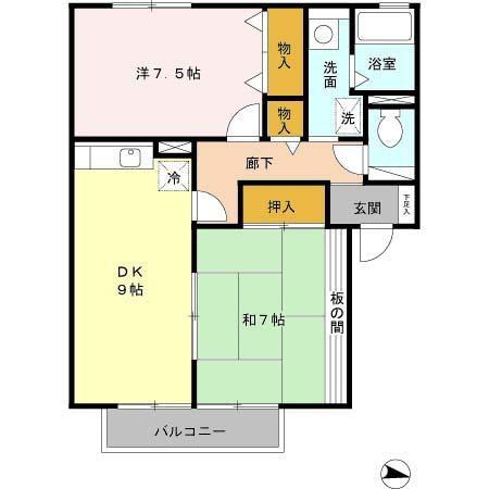 クレールII(2DK/1階)の間取り写真