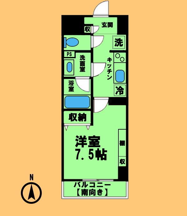 ドゥナーレ辻町(1K/6階)の間取り写真